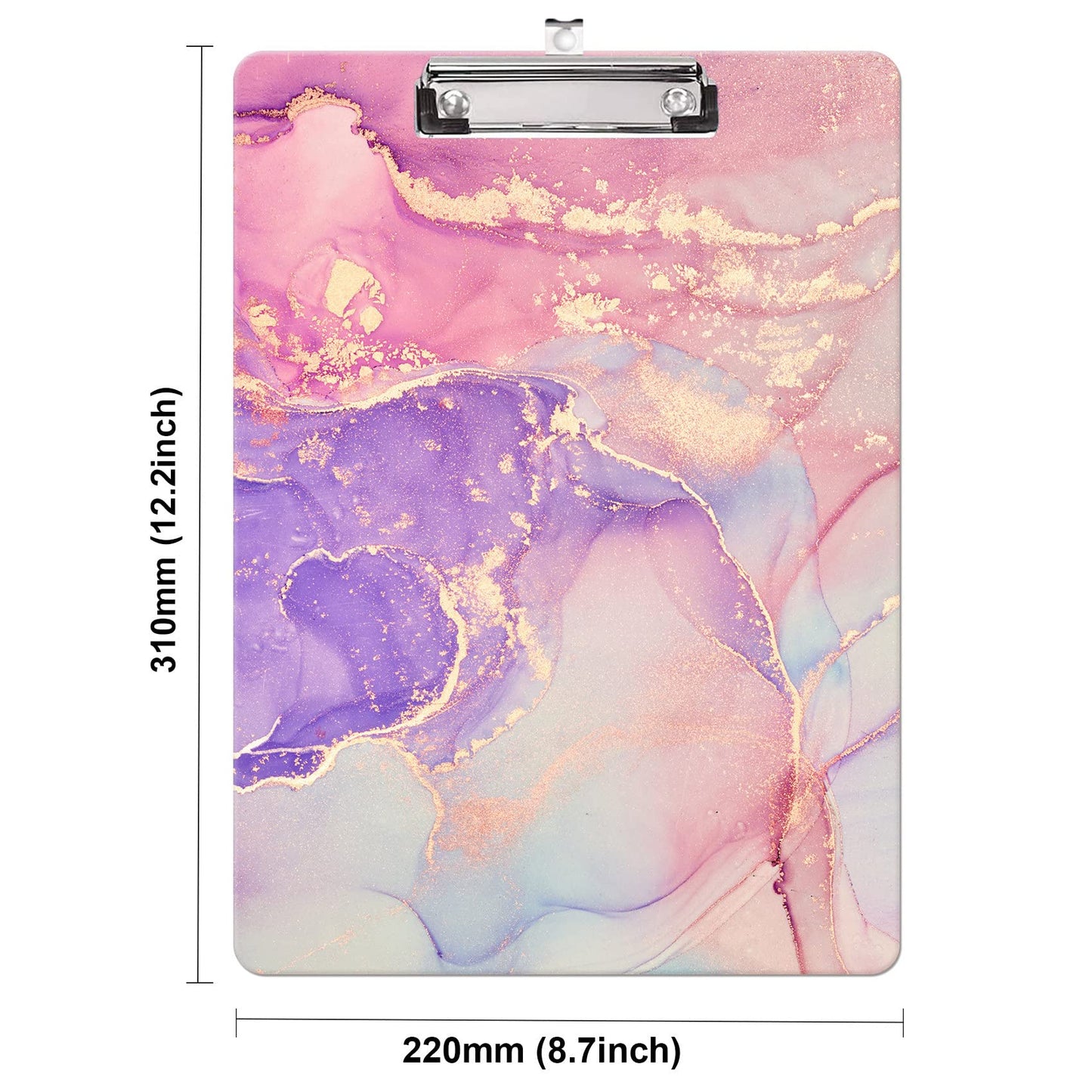 Fashion Clipboard, A4 Letter Size Wooden Decorative Clipboards for Teacher, Nurse, Doctor,Student and Kids, Cute Design for Standard Size 12.2" x 8.9" (C-Pink Purple Marble)
