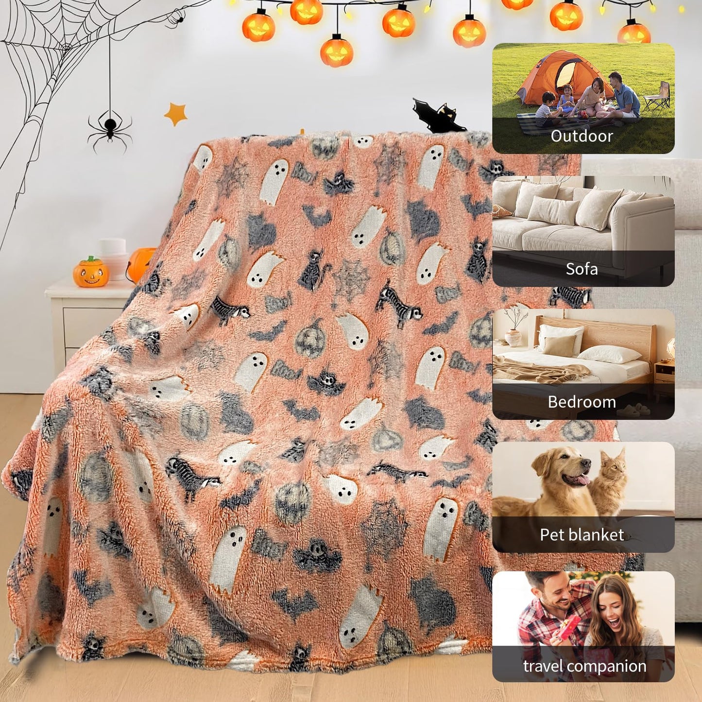 COMFAR Cute Halloween Blankets for Kids, for Kids/Teens/Women/Men, Halloween Blankets and Throws for Adults, Spooky Blanket for Boy/Girls/Toddler, Fall Throw Blanket for Couch 40"x 60"