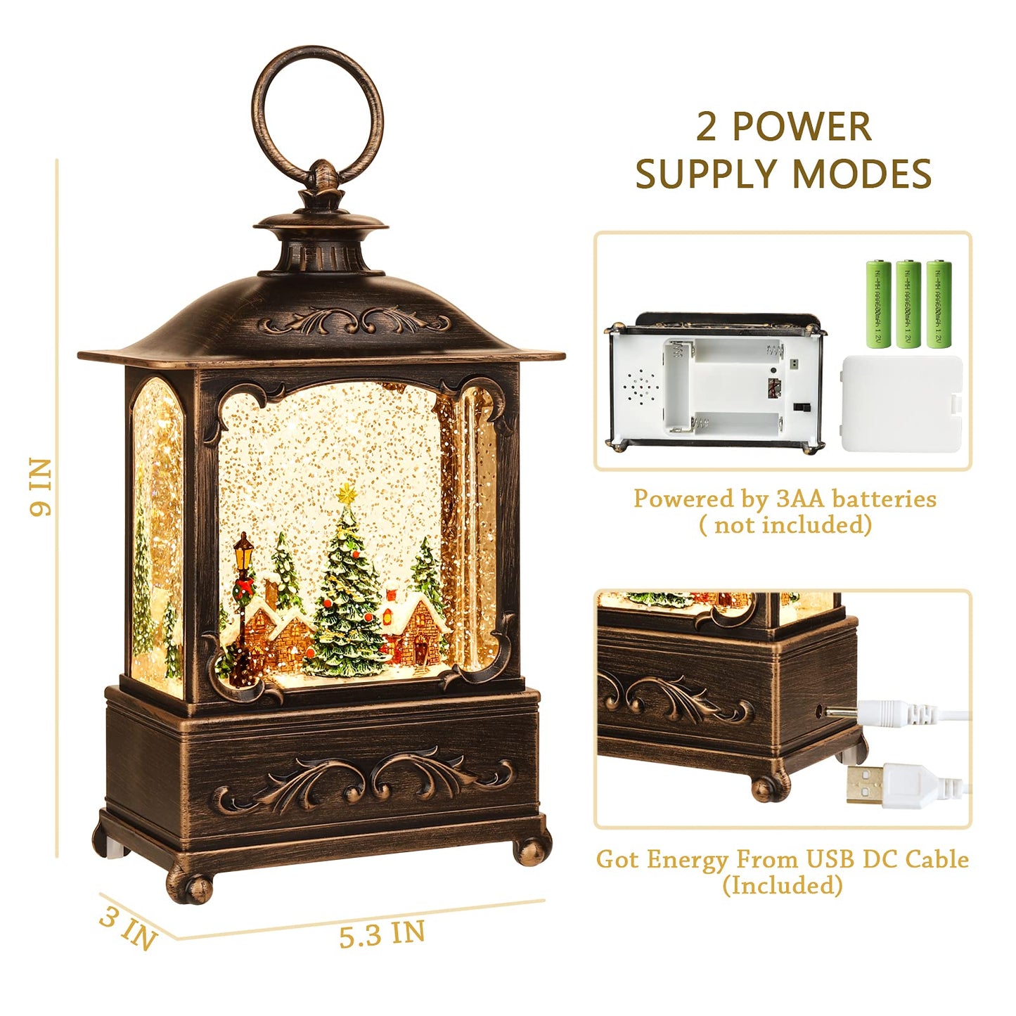 Christmas Lantern, Lit Christmas Snow Globe Lantern-with USB+ Music Christmas Water Lantern Snow Globe Portable Creative Cute Christmas Decorations and Charming Gifts(Forest House