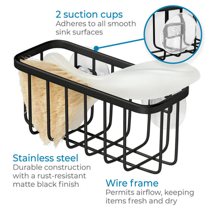 InterDesign Austin Sink Caddy, Metal Dish Sponge Holder, Essential Kitchen Sink Organiser, Matte Black