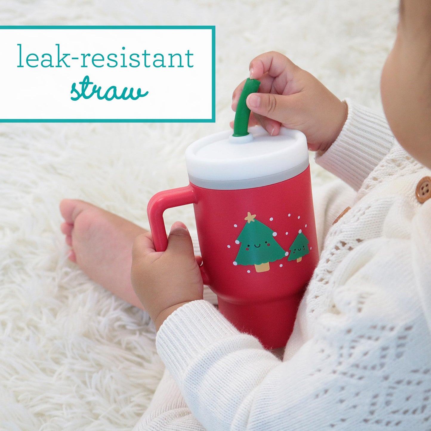 Infantino My 1st Tumbler Christmas Edition, Silicone Sippy Cup with Straw & Handle, Spill-Resistant Baby Cup for On-The-Go, BPA-Free Transition Cup, Christmas Tree