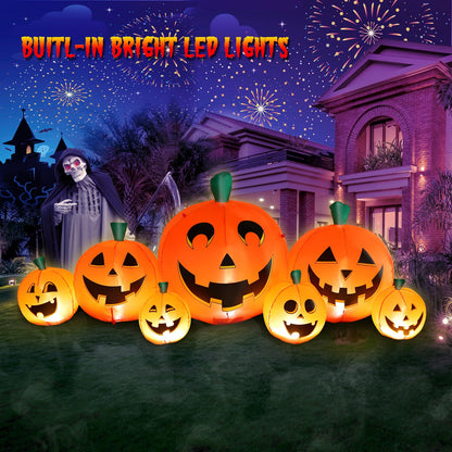 Halloween Inflatable Pumpkin Outdoor Decoration, 8.5FT Long Inflatable Pumpkin Lanterns with Build-in LED Lights, Blow Up 7 PCS Pumpkins Patch for Halloween Party Indoor Garden Lawn Yard Decor