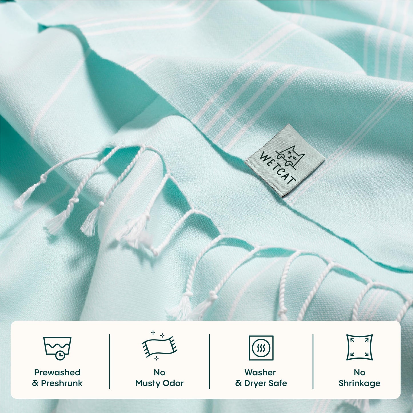 WETCAT Turkish Beach Towel Oversized (38"x71") 100% Turkish Cotton, Made in Turkey - Sand Free, Extra Large, Ultra Soft, Quick Drying, Compact & Lightweight for Travel - Aqua