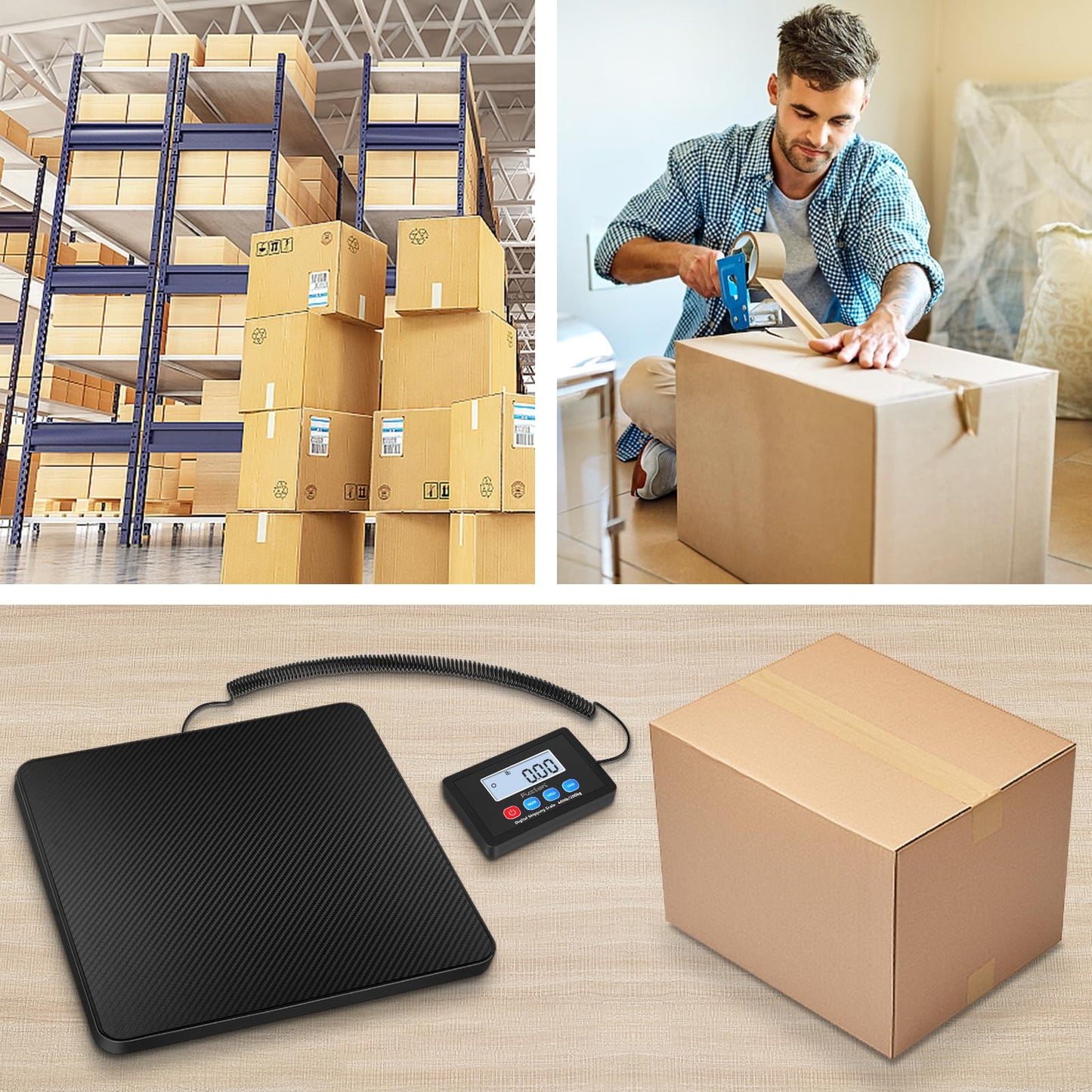 Fuzion Shipping Scale, 440LB x 10g High Accuracy Postal Scale, Hold/Tare Function, Digital Shipping Postal Scale for Packages, Postage, Luggage, Mailing, Battery & AC Adapter Included