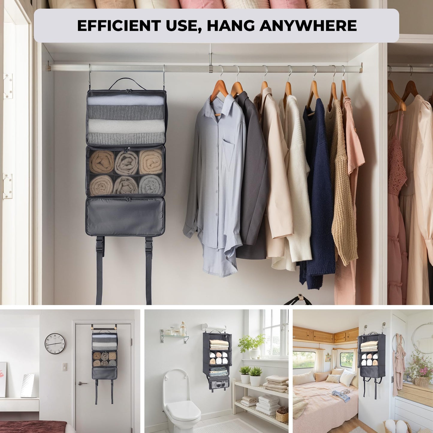 GRANNY SAYS Compression Packing Cubes, Foldable Hanging Travel Shelves with Mesh Window, Packing Cubes for Carry on Suitcase Organizer, Large Travel Organizer Bags, Grey