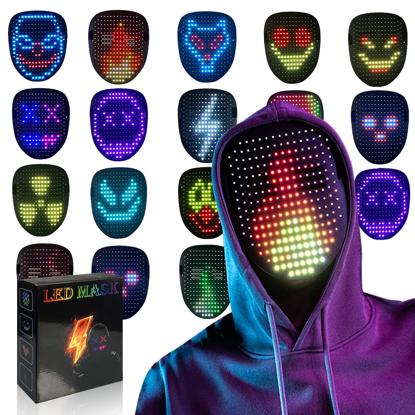 COOLGUARDER Led Mask with Gesture Sensing, Light up Shining Mask with 50 Patterns for Child Men Women LED Mask Halloween Xmas for Costume Cosplay Party