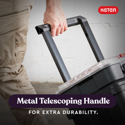 Keter Stack-n-Roll Modular Tools Organizer for Garage Storage and DIY, 3 Piece Resin Rolling Tool Box System for Small Parts, Black