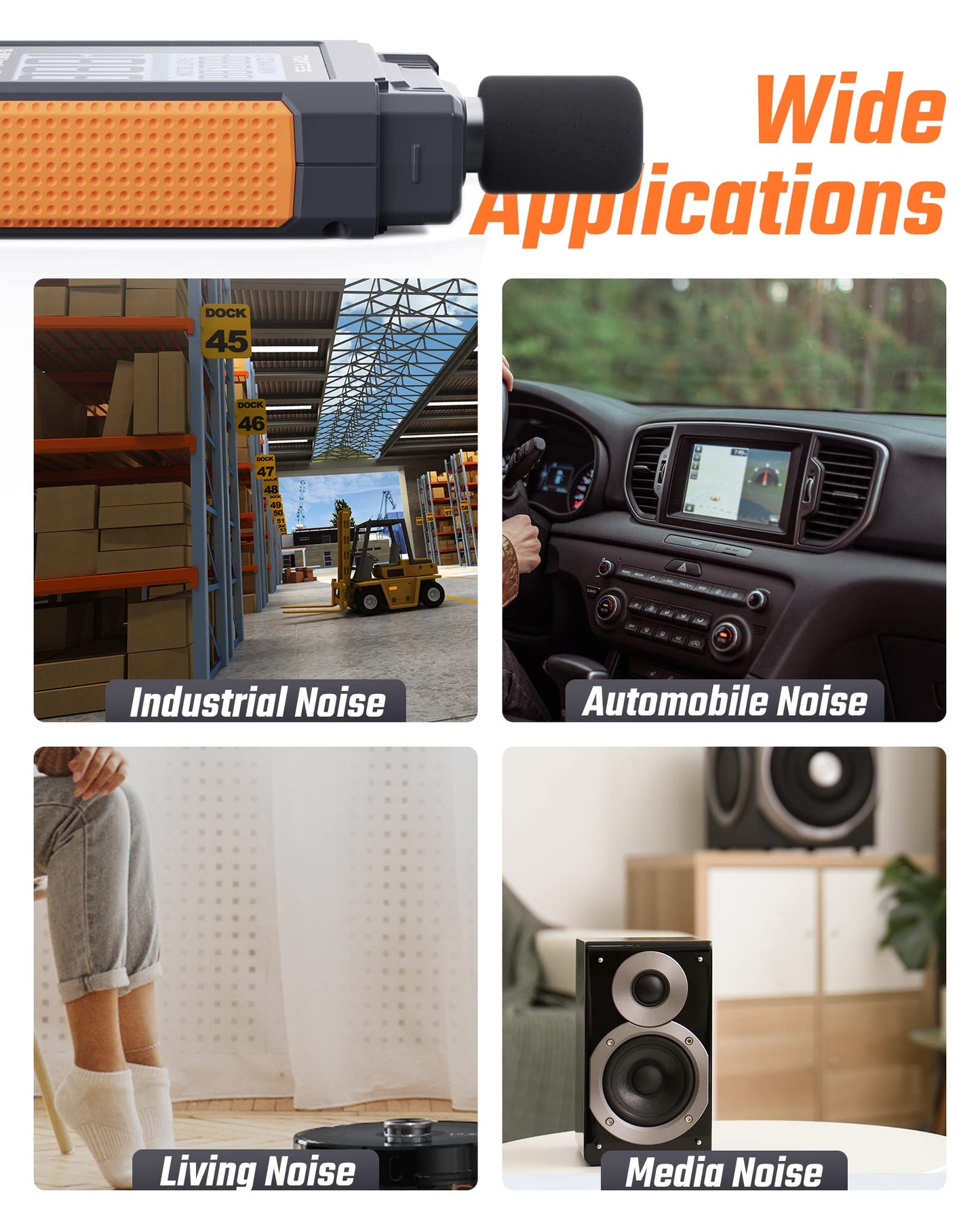 Decibel Meter, TopTes TS-501B Sound Level Meter with 2.25” Backlit LCD Screen, Portable SPL Tester with A/C Weighted, Range 30-130dB, MAX/MIN, Data Hold, Use for Home, Noisy Neighbor, Factory - Orange