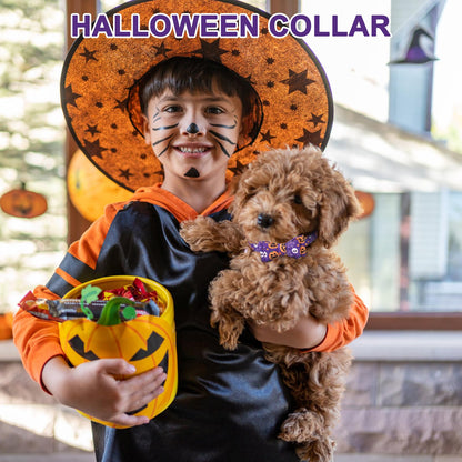 EXPAWLORER Halloween Dog Collar and Leash Set - Dog Bow Tie and Dog Bandana Collar with Bell, Dog Leash Tangle Free, Adjustable Collars for Small Medium Large Dogs Cats, Holiday Ideal Gift for Pets