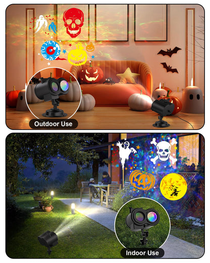2025 Upgrade Halloween Christmas Projector Lights Outdoor, COOLWUFAN 2-in-1 Holiday Projector Lights Decorations, 30 Bright HD Effects (20 Slides) Projection Light for Xmas Party Garden Yard Decor