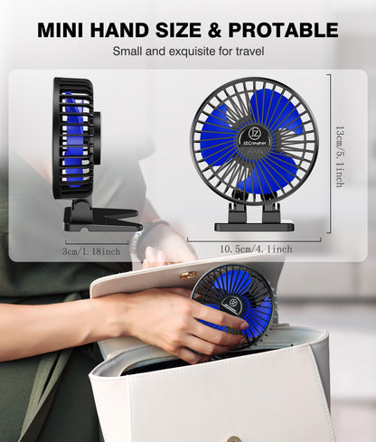 JZCreater USB Desk Fan, Mini Portable Fans, 3 Speeds Desktop Table Cooling Fan, Plug in Power, Rotation Strong Wind, Quiet Personal Small for Home Office Travel Bedroom, Black Blue
