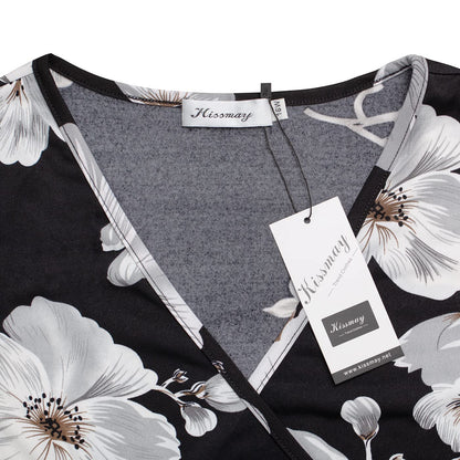 kissmay Plus Size Polka Dot Dress for Women, Plus Size 3/4 Sleeves Fall Halloween Dresses for Women 2025 Wedding Guest Evening Holiday Black Dot 18W