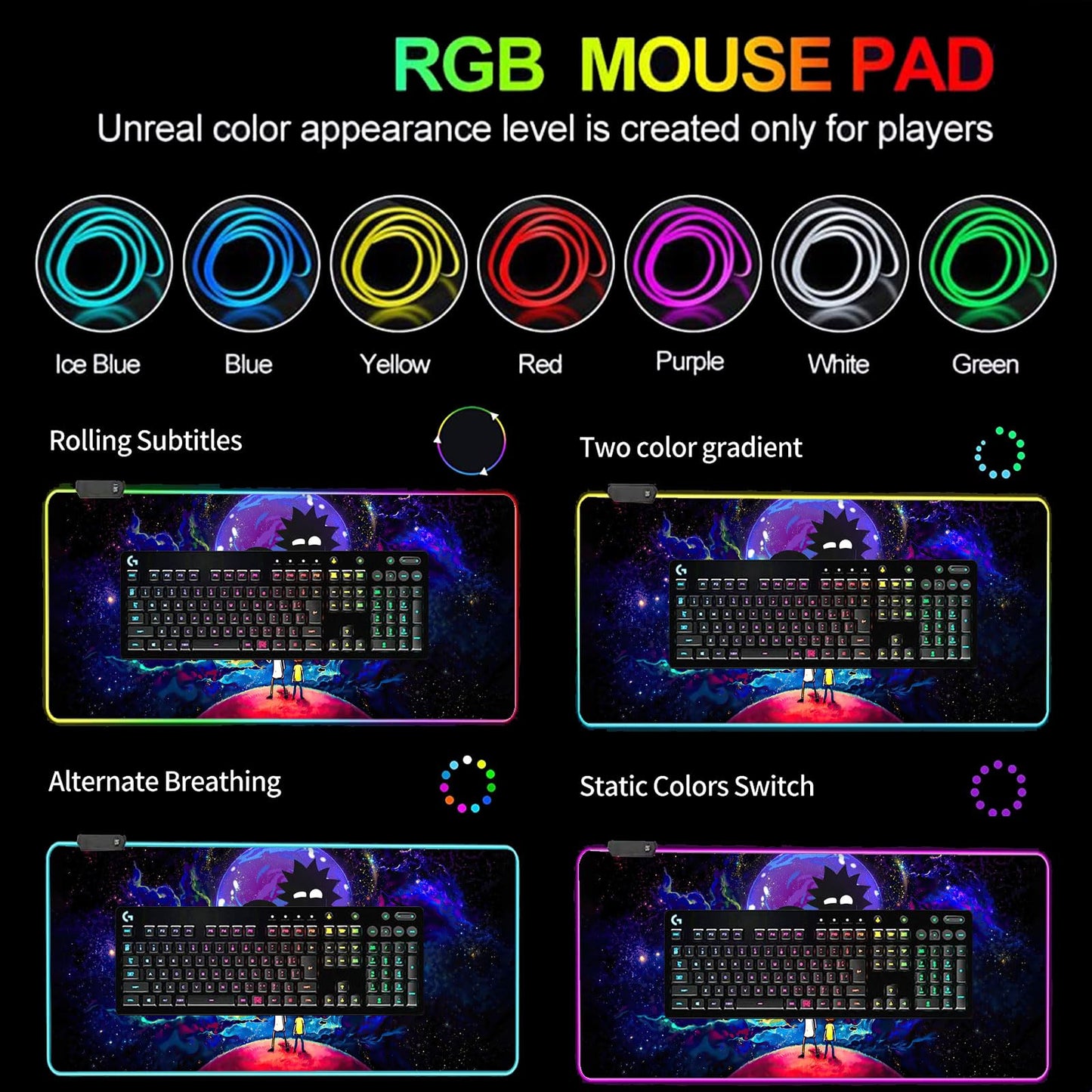 Large RGB Gaming Mouse Pad Anime Night Sky Space Stars Desk Pad,Mousepad Non-Slip Rubber Base with 12 Lighting Modes,Desk Accessories,Office Decor,Computer Keyboard Mat Soft Mouse Mat 31.5X15.7 inches