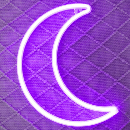 LED Purple Moon Neon Light, Cute Neon Moon Sign, Halloween Room Decor - Battery or USB Powered 5V Art LED Decorative Night Lights for Home, Bedroom, Office, Dorm, Party