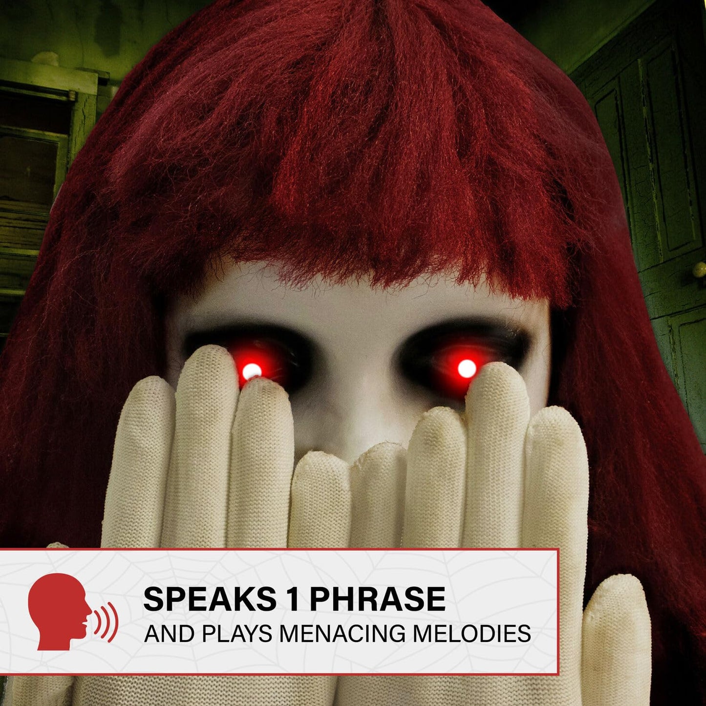 Haunted Hill Farm Scary Pop-up Haunted Doll Halloween Animatronic with Touch Activated Lights and Sound, Battery Operated Indoor or Covered Outdoor Halloween Decorations, Creepy Halloween Props