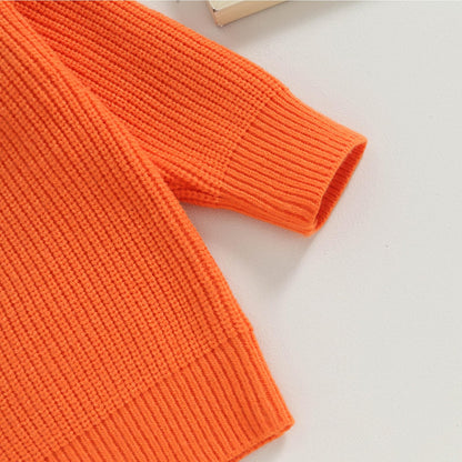 Kuriozud Toddler Baby Boy Girl Halloween Outfit Knit Ghost Boo Pullover Sweater Crewneck Sweatshirt Soft Warm Fall Winter Clothes (Ghost Orange,5-6 Years)