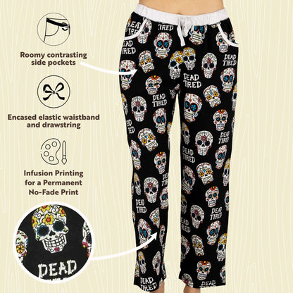Lazy One Pajamas for Women, Cute Pajama Pants and Top Separates, Dead Tired, Sugar Skull