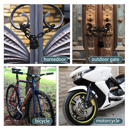 Heavy Duty Weather-Resistant Padlock with Chain, Anti-Theft Advanced Hardened Security Chain Lock for Fences, Backyard Gates, Motorcycles, Bicycles, Outdoor Furniture (Lock+Chain)