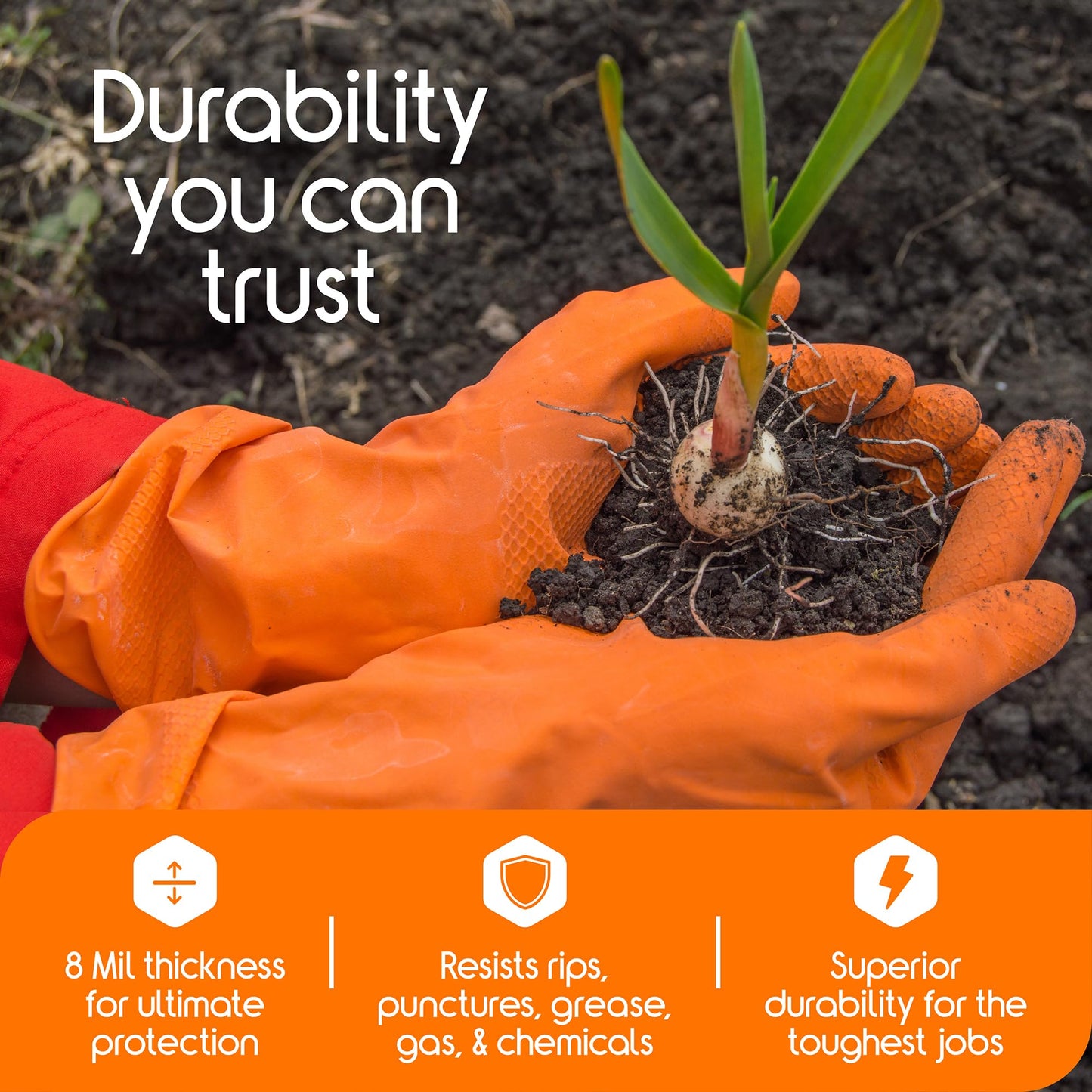 Inspire Heavy Duty Orange Nitrile Gloves Disposable Latex Free | ULTRA 8 Mil Diamond Textured Grip | Industrial Mechanic Food Large, 100 Count