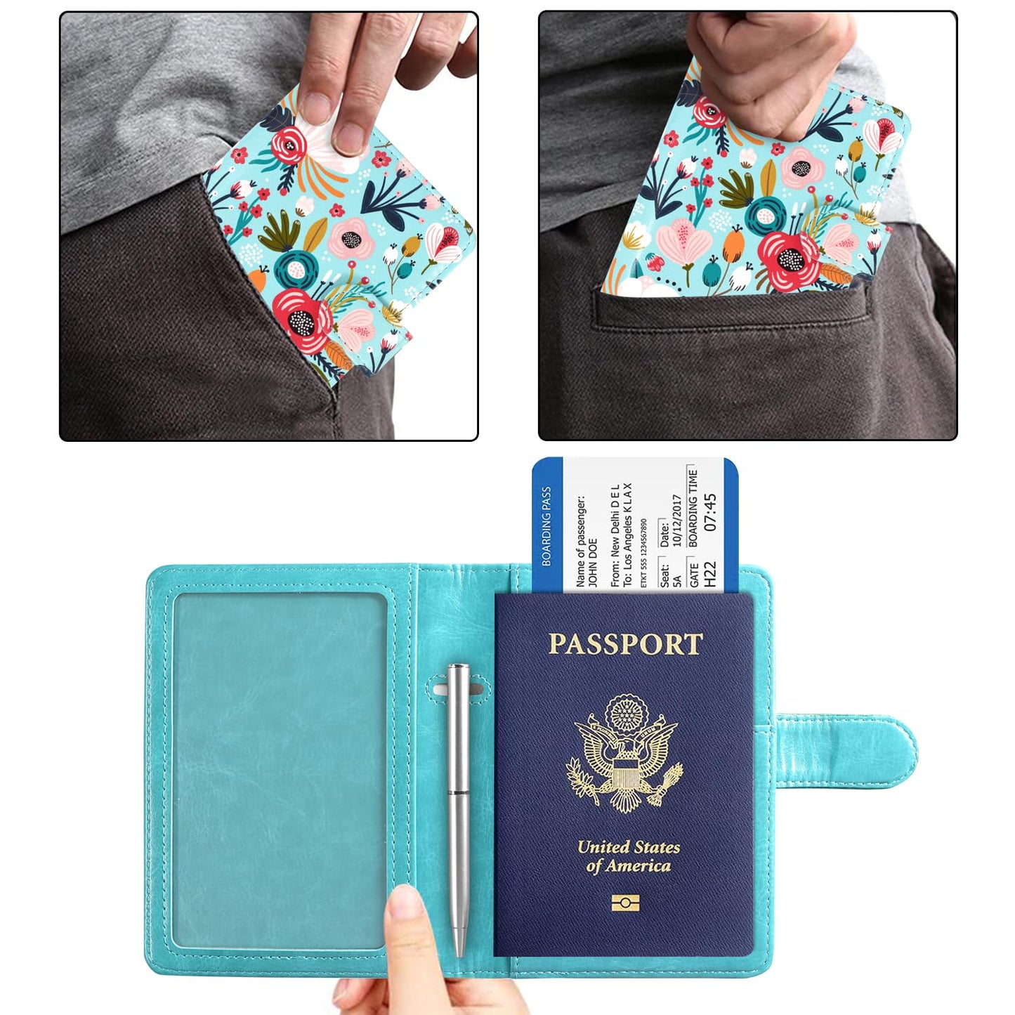 ACdream Unisex Faux Leather Passport and Vaccine Card Holder, RFID Blocking, Z-Flower, 20 x 3.5 x 2.5 in