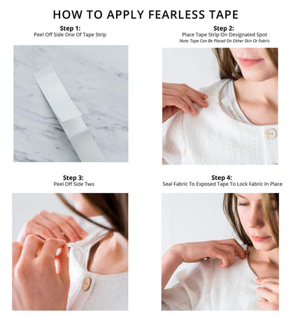 Fearless Tape - 50 Count Double-Sided Fashion Tape for Clothing & Body, Transparent & Skin-Friendly Adhesive Strips for Fabrics, Secure Outfits Elegantly, Ideal for Dresses, Blouses & More