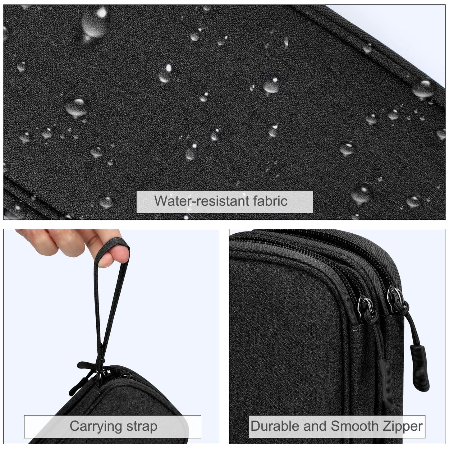 FYY Travel Cable Organizer Pouch Electronic Accessories Carry Case Portable Waterproof Double Layers All-in-One Storage Bag for Cord, Charger, Phone, Earphone Black