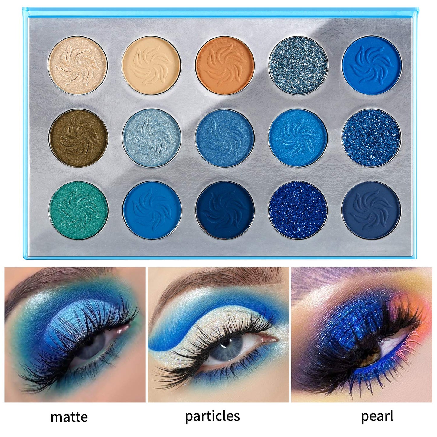 DE'LANCI Space Blue Eyeshadow Palette 15 Color Cosmetics Pressed Pigment Christmas Snowflake Eye Shadow Pallete Matte Shimmer Glitter Drama Makeup Eye Shadow Powder Long Lasting Blue Makeup Pallet