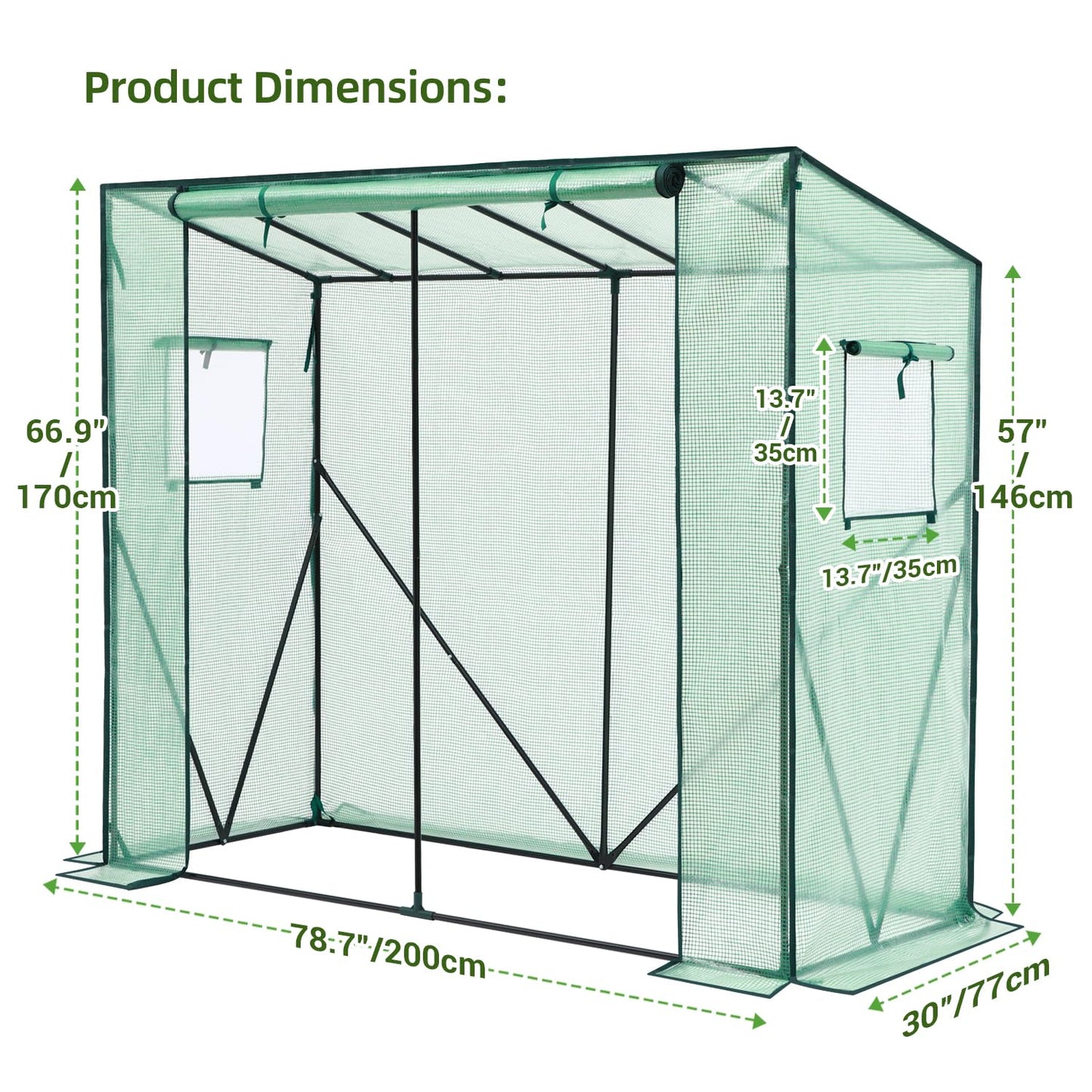 Lean to Greenhouse for Outdoors: Ohuhu Portable Tomato Green House Heavy Duty with Roll-Up Zippered Door, Tall Plastic Greenhouses for Outside Winter Plants Growing Shed for Backyard, 6.6x2.5x5.6 FT