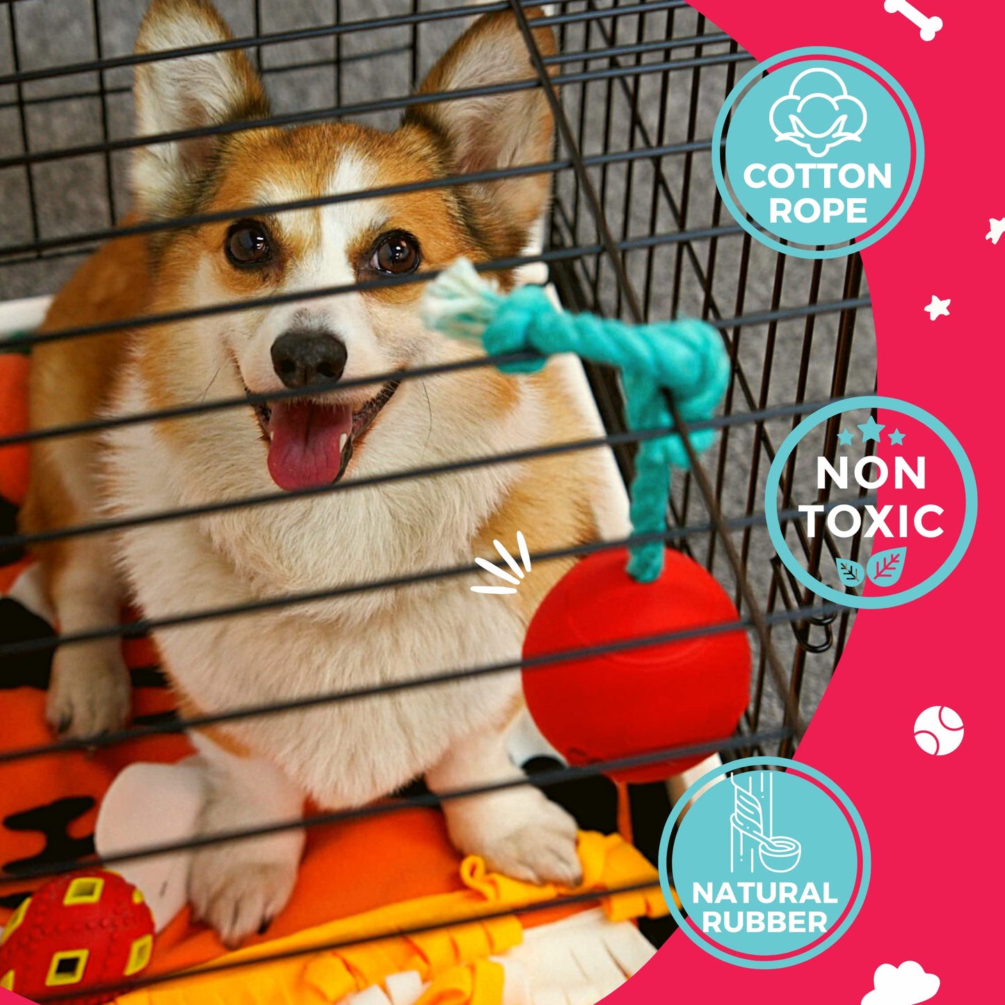 Fossa Interactive Dog Toys, Crate Training Aids for Puppies, Puzzle Treat Dispenser with Rope, Multifunctional Dog Toys - for Reduce Dog Boredom and Anxiety, Dog Teeth Cleaning and Chew Toy