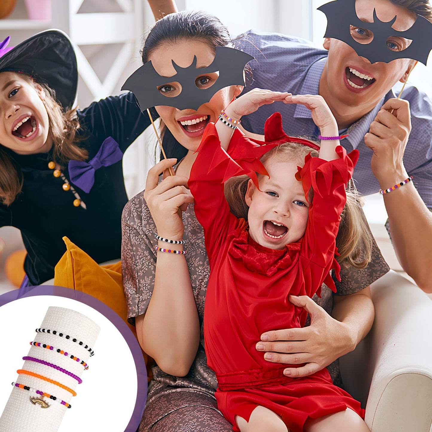 Halloween Beads, 1200Pcs Halloween Spacer Beads 4mm Round Small Craft Beads for DIY Bracelets, Orange & Purple & Black & White