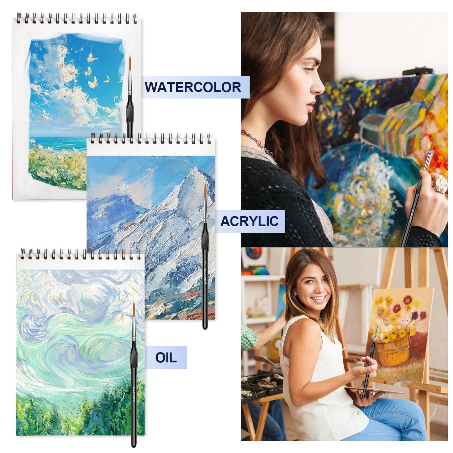 Detailing Paint Brush, 11 Pcs Miniature Paint Brushes with Triangular Handles, Art Paint Brushes for Acrylic Painting, Model, Face, Figurine, Watercolor, Oil, Paint by Numbers Kit for Adults