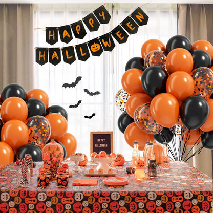 60pcs Orange and Black Halloween Balloons, 12inch Black Orange Latex Confetti Balloons for Ghost Halloween Birthday Party Decorations