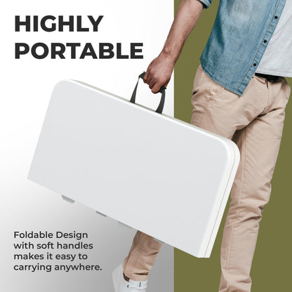 34" Square Foldable Table with Built in Handle & Steel Legs | Heavy Duty Portable | Perfect for Party, Dining, Wedding, Events, Picnic Indoor, Outdoor, Camping, Utility, Temporary