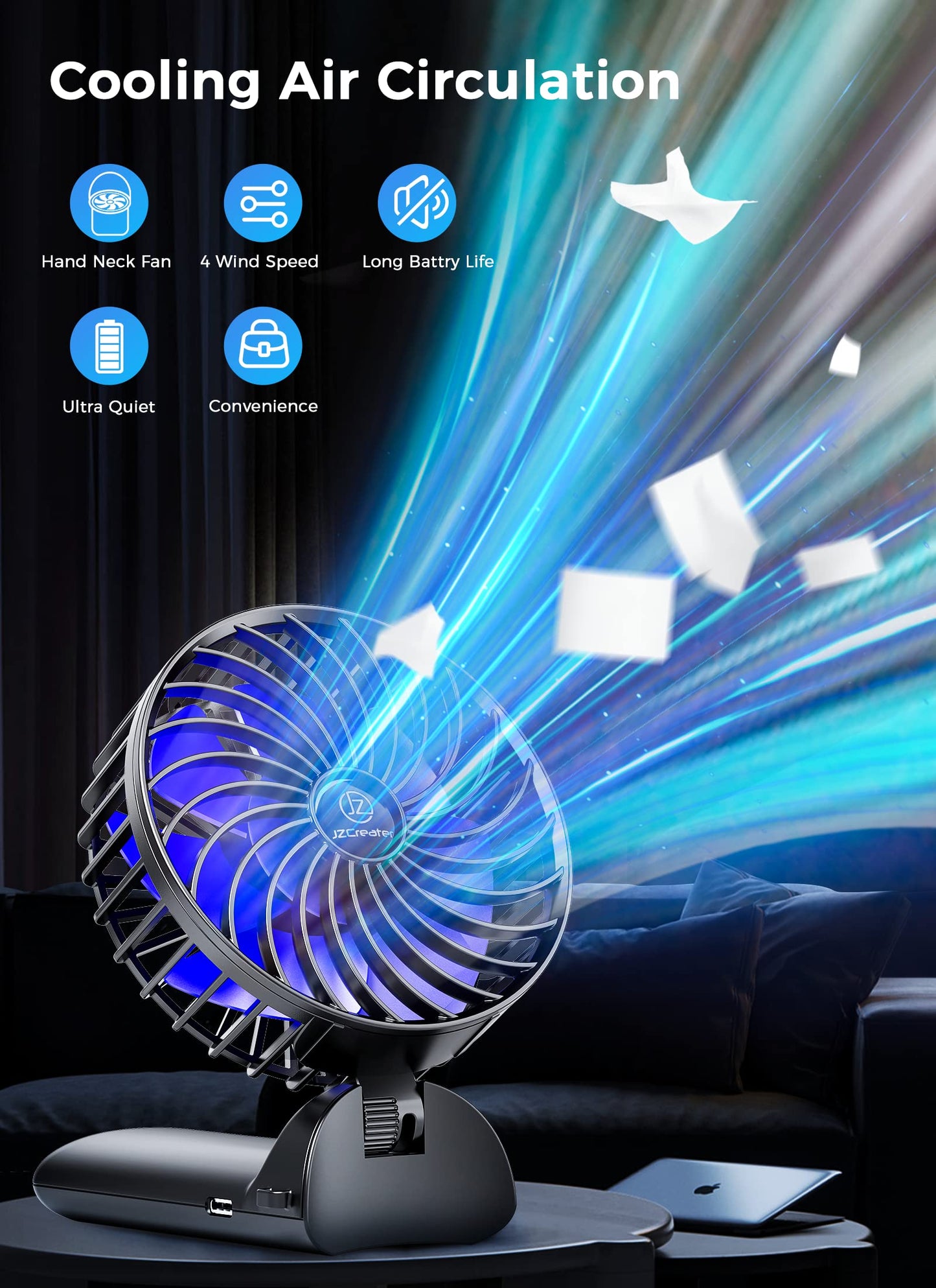 JZCreater 2Pack Mini Handheld Fan,Portable Hand Held Fan, 15H Cooling, Quiet 4 Speed, USB Rechargeable Battery Operated Desk Fan, Small Electric Fan for Travel Outdoor Home Office Makeup, Black 02