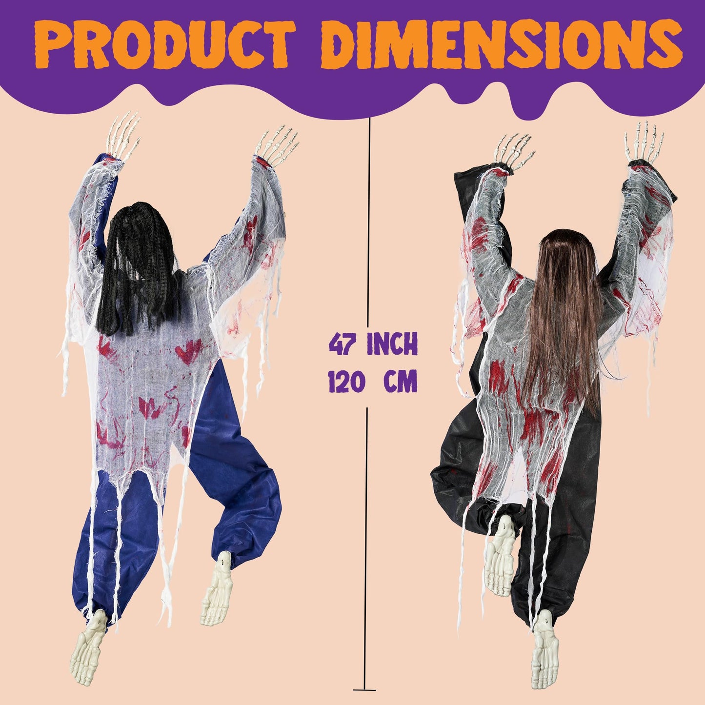 JOYIN 47" Halloween Climbing Zombies Wall Decoration Outdoor (2 Pcs), Halloween Zombie Undead for Haunted House Prop, Yard Patio Wall Decoration Party Supplies