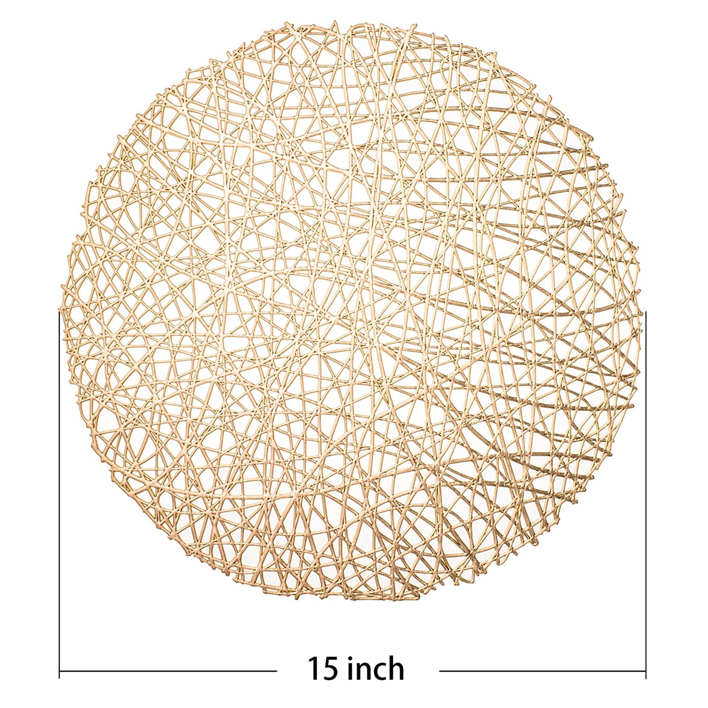 FunWheat Round Gold Placemats Placemat Set of 6 Hollow Out Place mats Heat-Resistant Shining 15 inches Table Mat Decorative Gift (Nest Gold)