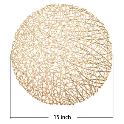 FunWheat Round Gold Placemats Placemat Set of 6 Hollow Out Place mats Heat-Resistant Shining 15 inches Table Mat Decorative Gift (Nest Gold)