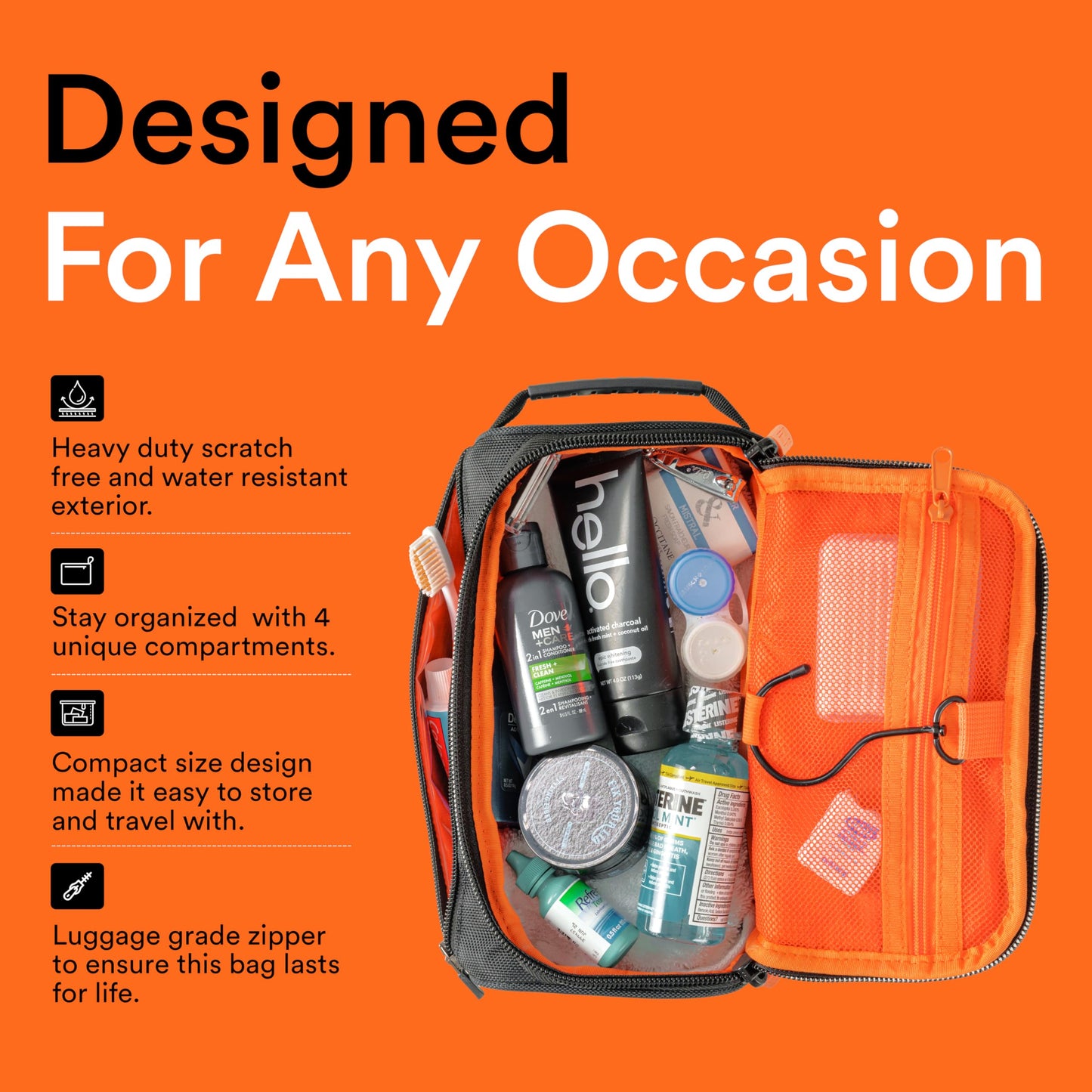 Fitdom Hanging Toiletry Bag Tactical Dopp Kit Case For Men. Perfect For Travel & Storage. Fits Large & Small Cosmetic, Clipper, Toothbrush, Shaving & Shower Care. Best Overnight Organizer