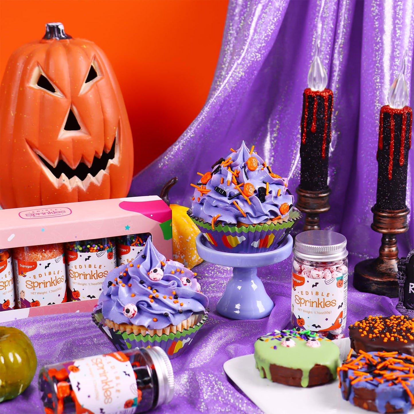 Halloween Sprinkles for Cake Decorating, Food Grade 50g/bottle, Jimmies Sprinkles, Pumpkin Sprinkles, Fancy Sprinkles for Cupcake Decorating, Baking, Toppers Cookies
