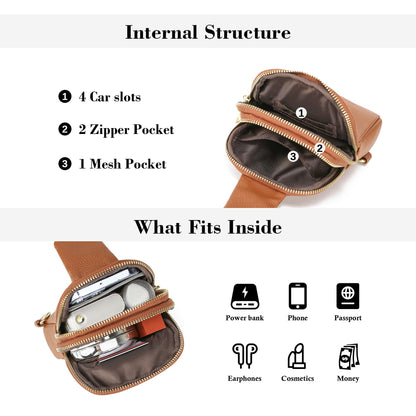 INICAT Travel Small Sling Bag Leather Crossbody Bags for Women Fanny Packs Cross Body Bag for Woman Cross Body Purses(Brown)