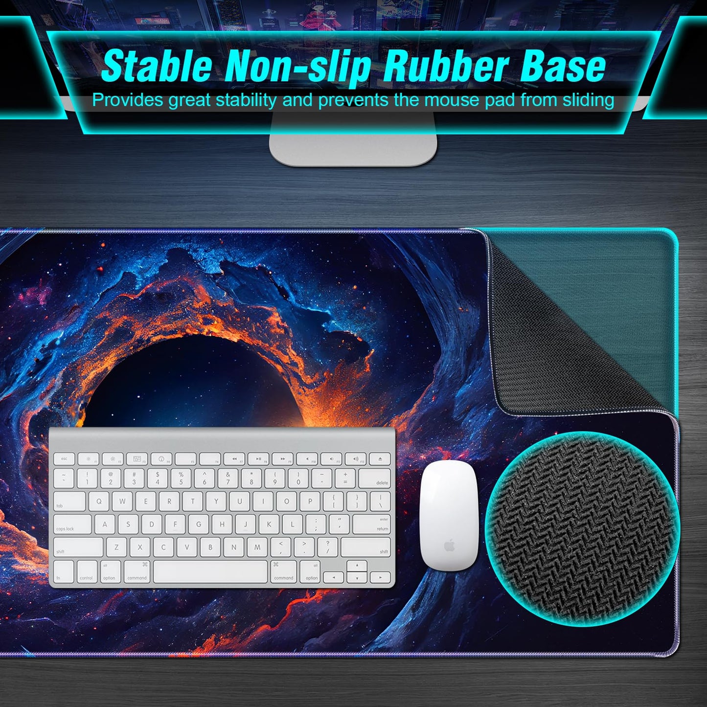 Large Gaming Mouse Pad, Technological Nebula Style Professional Gaming Mousepad, Non-Slip Waterproof Rubber Base Mouse Pad for Gaming & Office & Home, 31.5 x 11.8inch Full Desk Mouse Pad