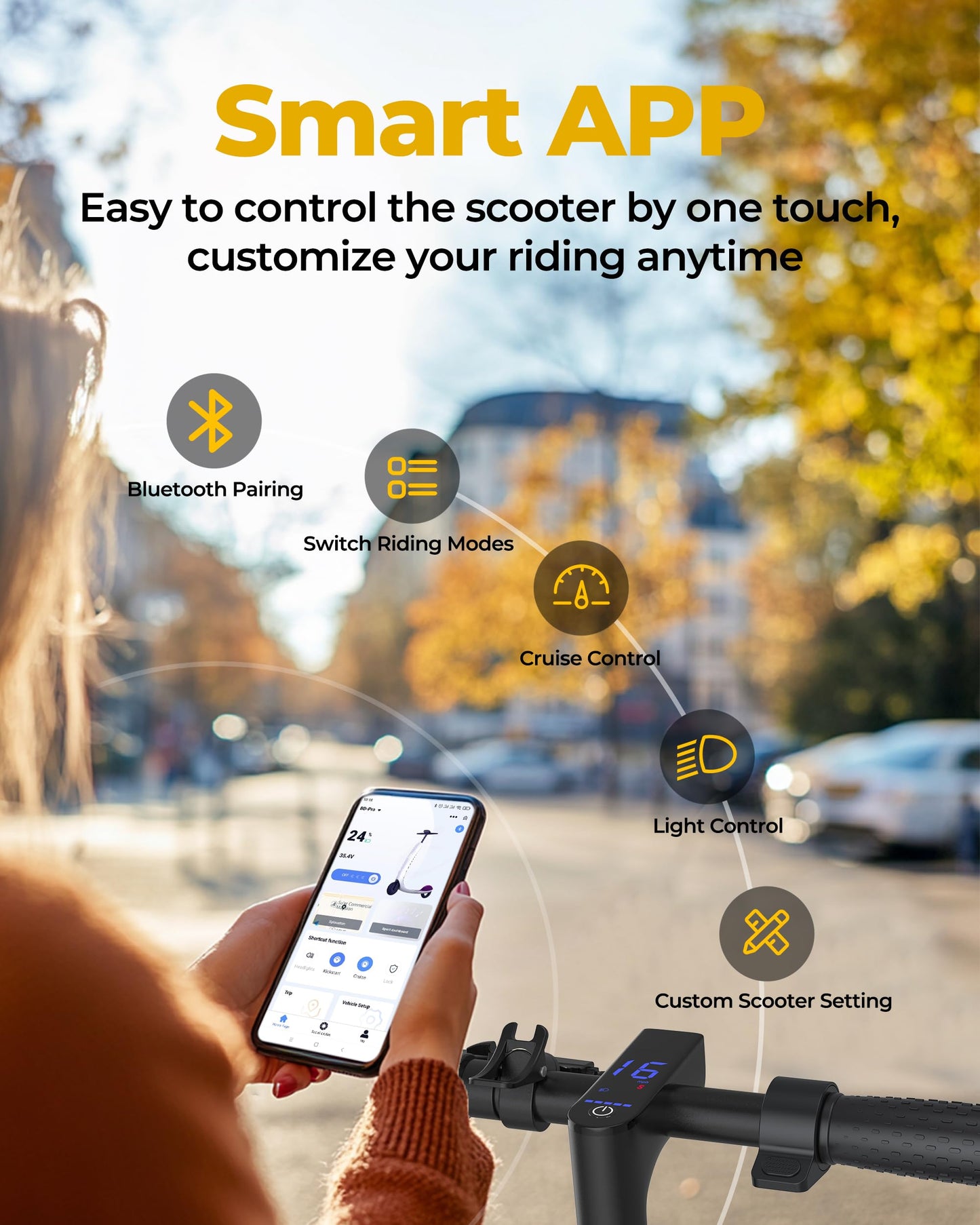 Electric Scooter, 350W/500W Motor, 8.5''/10''Tires, Top Speed 16/19/22 mph, Max 12/21/23Miles Ranges, Foldable E Scooter for Adults (H5-187Wh-350W)