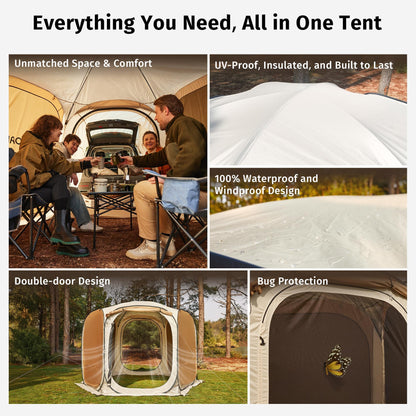 East Oak 12×12 FT Pop Up Canopy Tent with Mesh | Outdoor Screen House with 4 Sunshades | Instant Canopy with Portable Carry Bag | Gazebo Tent for Camping, Patio, and Beach | Beige