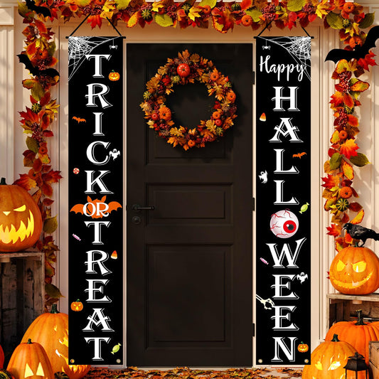 JENFALL Halloween Decorations Outdoor TRICK OR TREAT Happy HALLOWEEN Banner Porch Sign Decor Halloween Door Decorations for Home Indoor Outdoor Wall Party