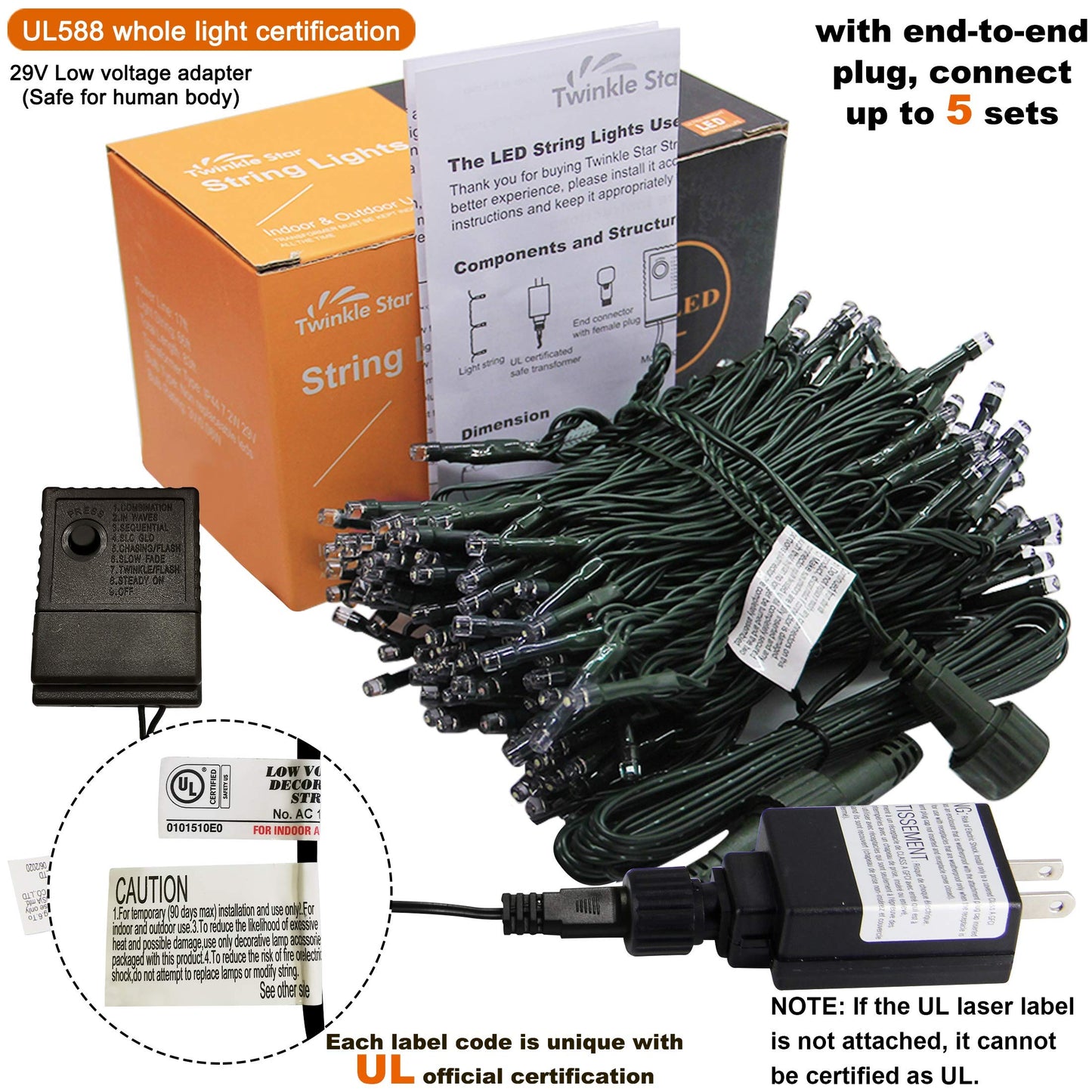 Twinkle Star 200 LED 66FT Halloween Fairy String Lights, Halloween Decoration Lights with 8 Lighting Modes, Mini String Lights Plug in for Indoor Outdoor Christmas Garden Wedding Party Decor, Orange