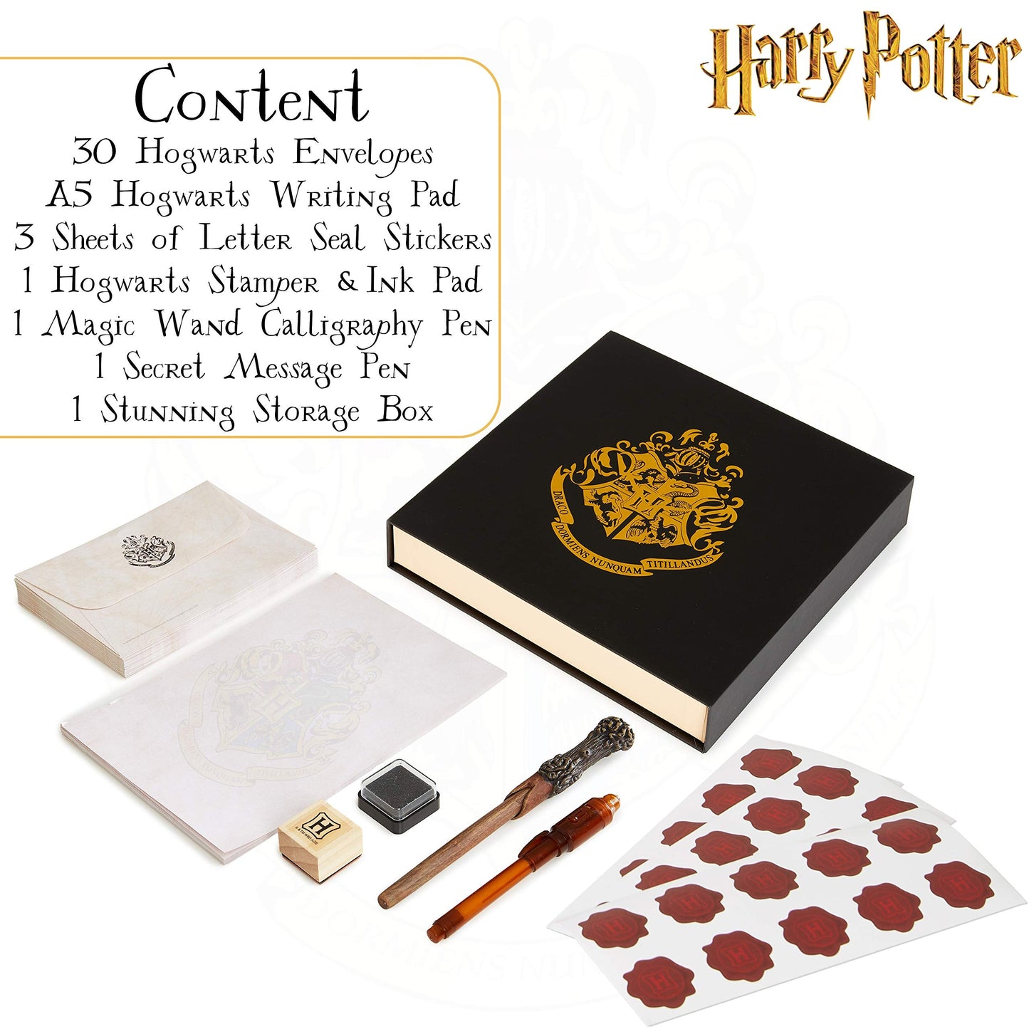 Harry Potter Calligraphy Set with Notepad Wand Pen Magic Invisible Ink Pen Envelopes Paper Cool Stickers Ink Stamp Fun Hogwarts Stationary Gift for Kids