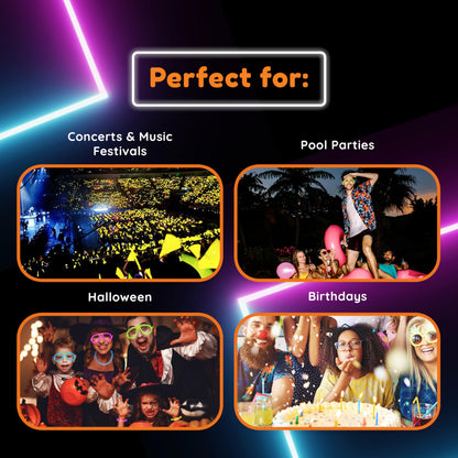 Glow Fever Glow In The Dark Glasses for Party - 50 Bendable Glow Stick Glasses with Connectors - Glow Glasses Party Pack for Concert, Halloween & Birthday Party Party Favors - Party Dragon, Mixed