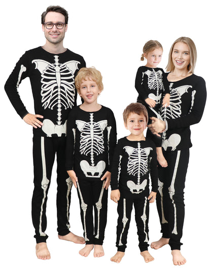 Family Feeling Baby Infant Holiday Halloween Skeleton Black Matching Family Long Sleeves Pajamas Set Size 12-18 Monthes