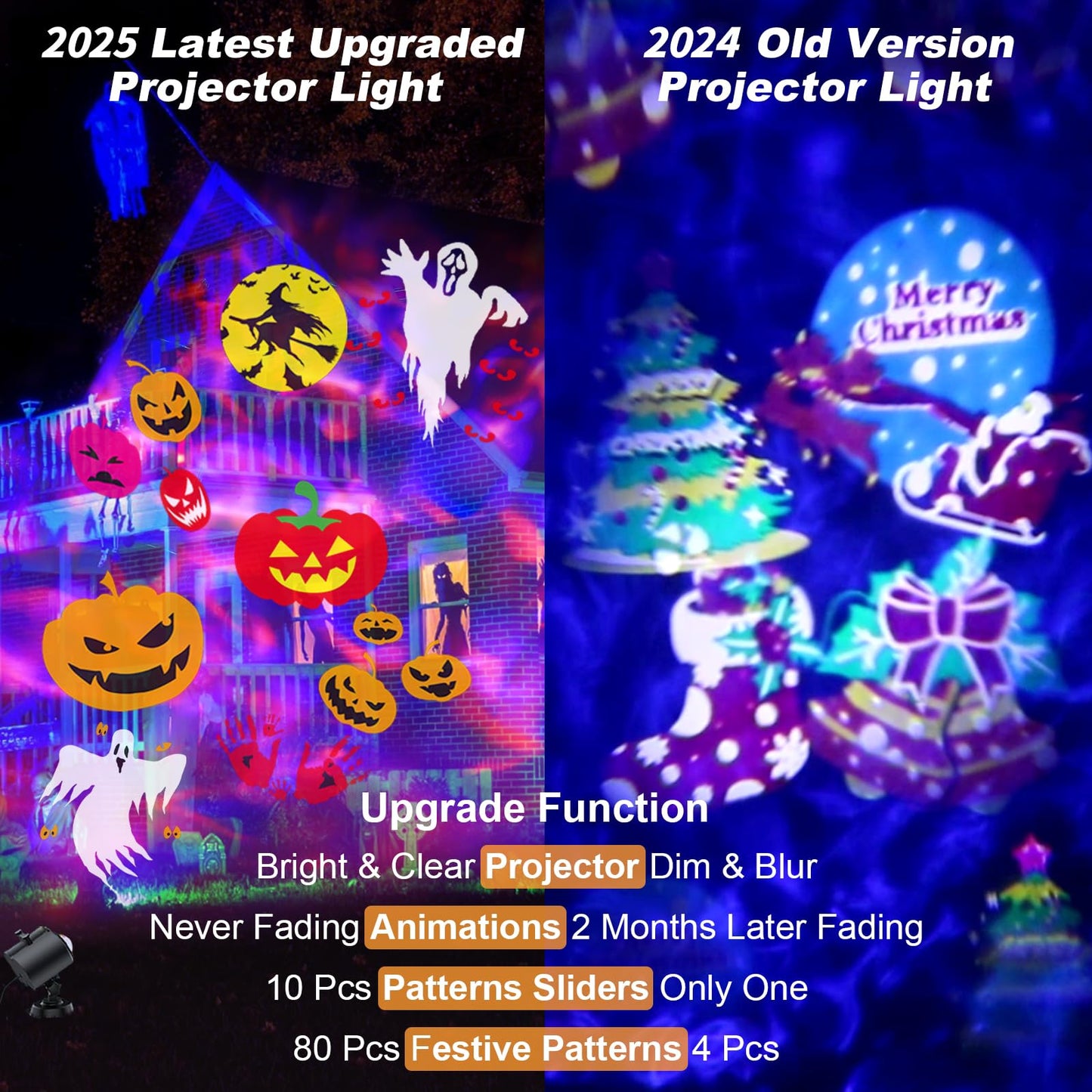 2025 Upgraded Brighter Halloween Decorations Projector Lights for Home, Display 8 Patterns at A Time (Ocean Wave & Patterns), 8 Themes Holiday Projector Halloween’ Day House Decoration Light Show