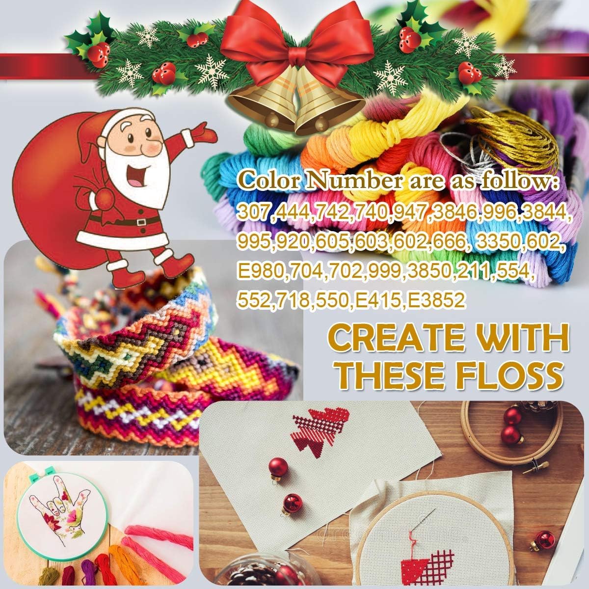 Embroidery Floss 54 skeins Crossstitch Thread - Bracelets String - 50Pcs Embroidery Thread and Free Set of 4pcs Metallic Thread